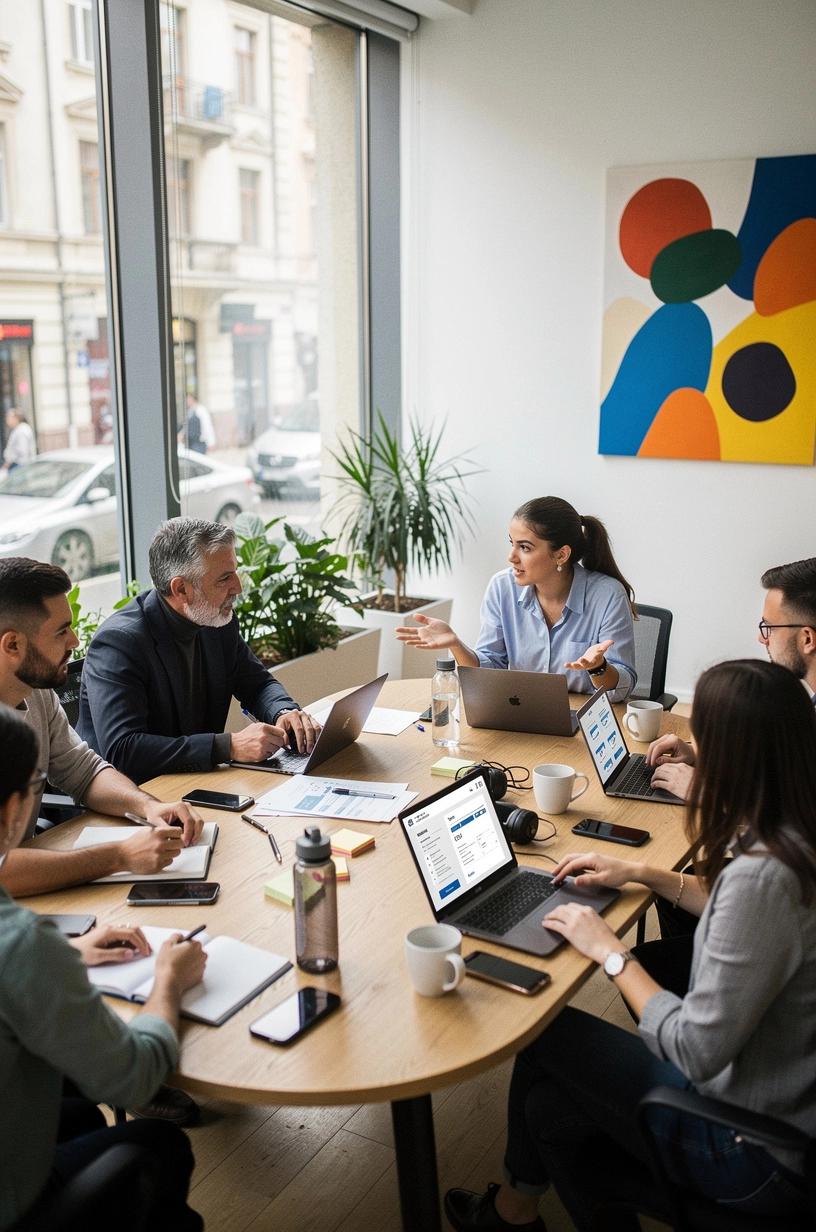 Imagine un ecran de computer cu o interfață de software clară și intuitivă, evidențiind elemente de accesibilitate și ușurință în utilizare pentru utilizatori cu diverse nevoi.